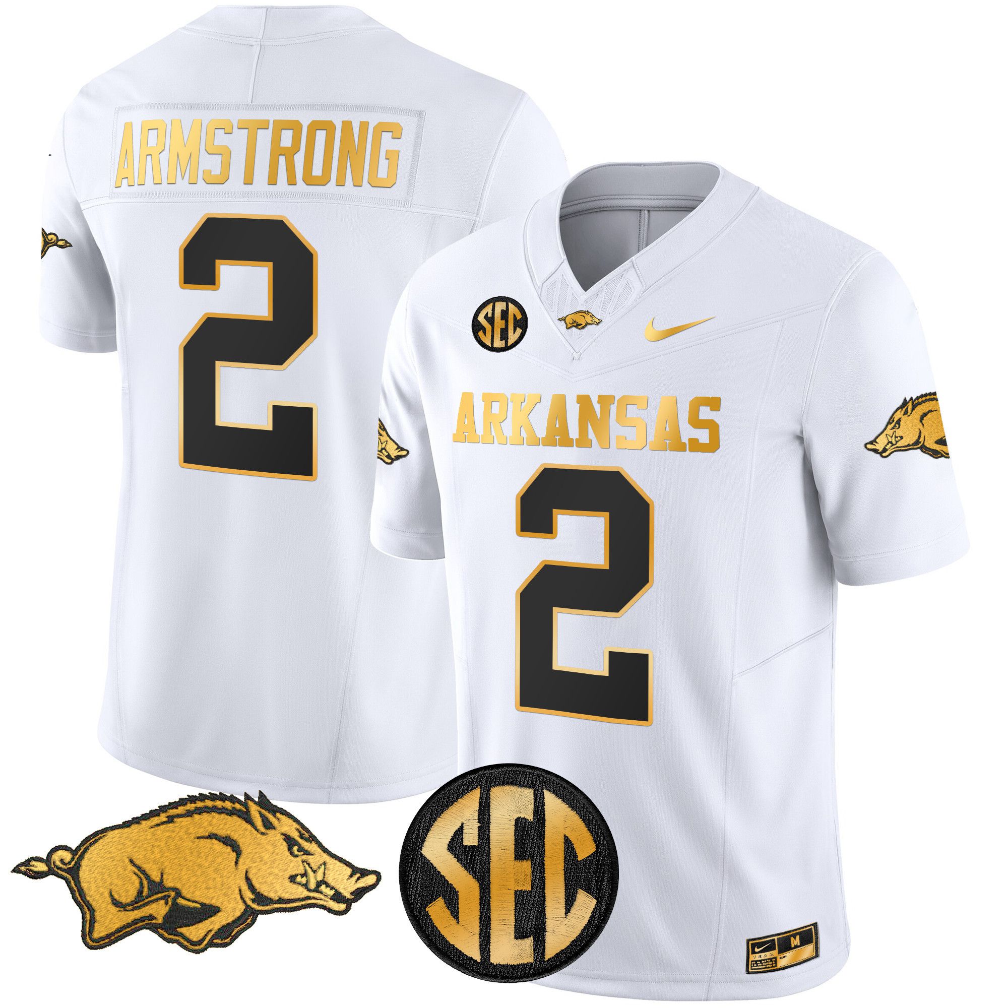 Men Arkansas Razorbacks #2 Armstrong White Nike 2024 Gold Vapor Limited NCAA Jersey